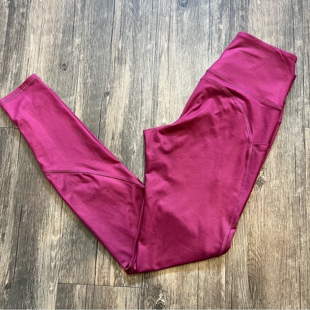 Forever 21 Leggings Burgundy Active Side Pocket High Waist Compression Gym XS